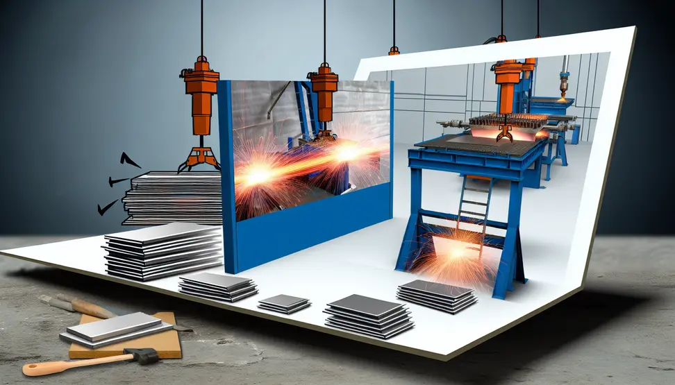 Industrial explosive welding joins titanium and steel plates with precision for strong, durable composite materials.