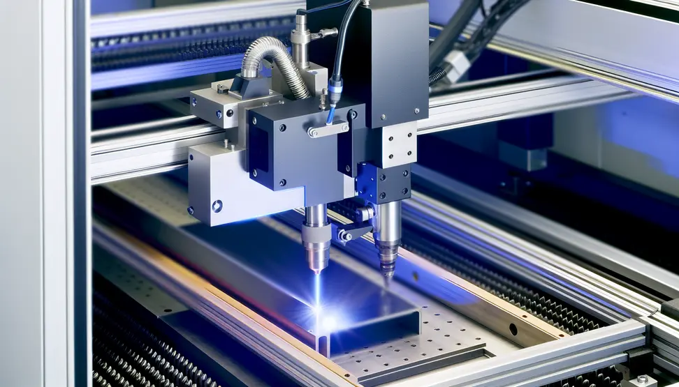 Modern production line with laser marking machines working on diverse materials, emphasizing efficiency and branding.