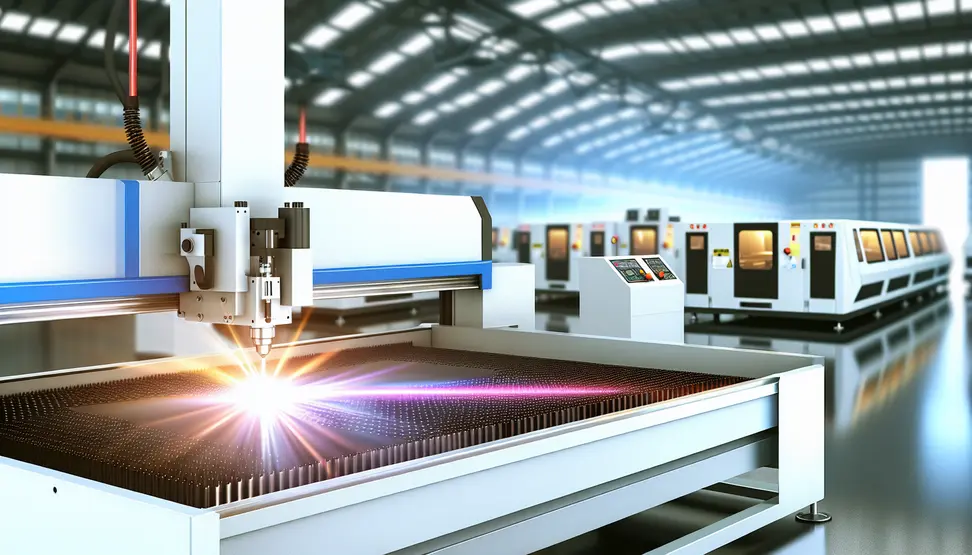 State-of-the-art laser cutting machine in action, delivering micron-level accuracy for high-precision manufacturing.