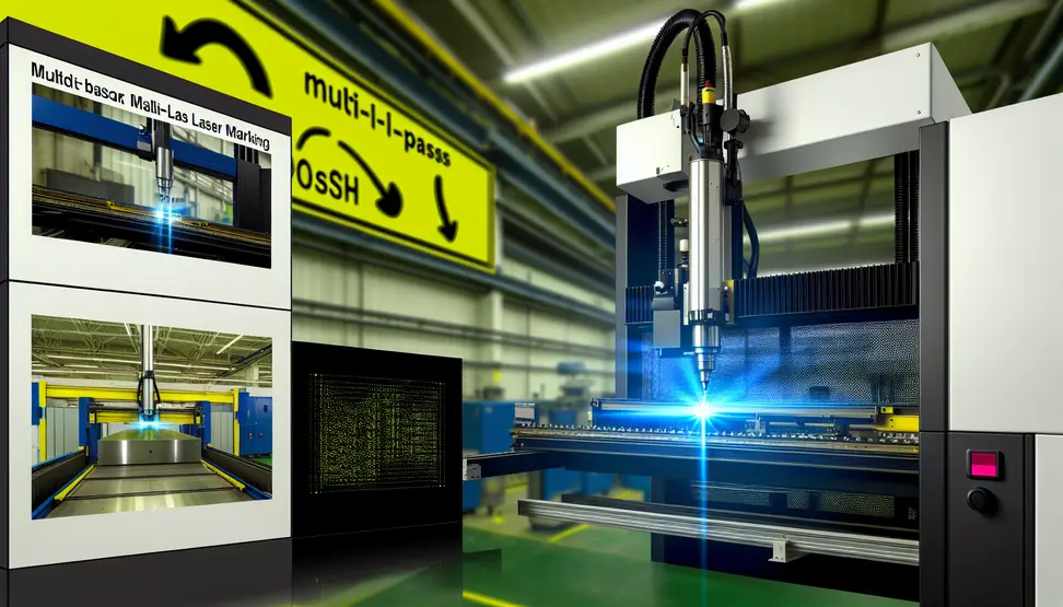 A state-of-the-art fiber laser system performing precise multi-pass marking with advanced parameter control.